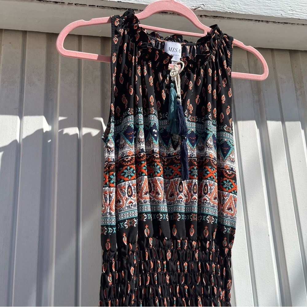 MISA LOS ANGELES black tribal print‎ sleeveless viscose midi dress - Picture 4 of 8